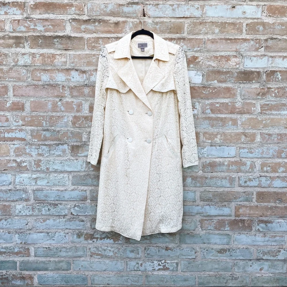 Chelsea 28 Trench Coat Ivory Cream Lace Double Breasted Long Jacket - Picture 6 of 14